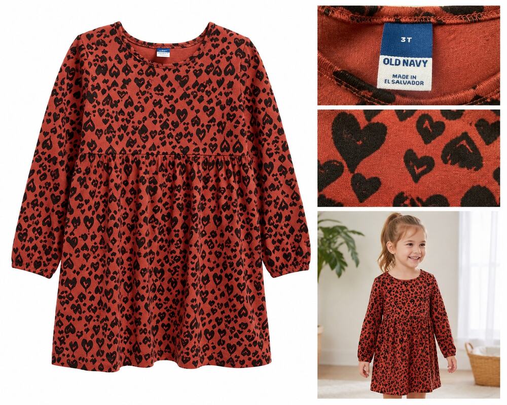 Old Navy Toddler Girls Heart Print Dress – Size 3T